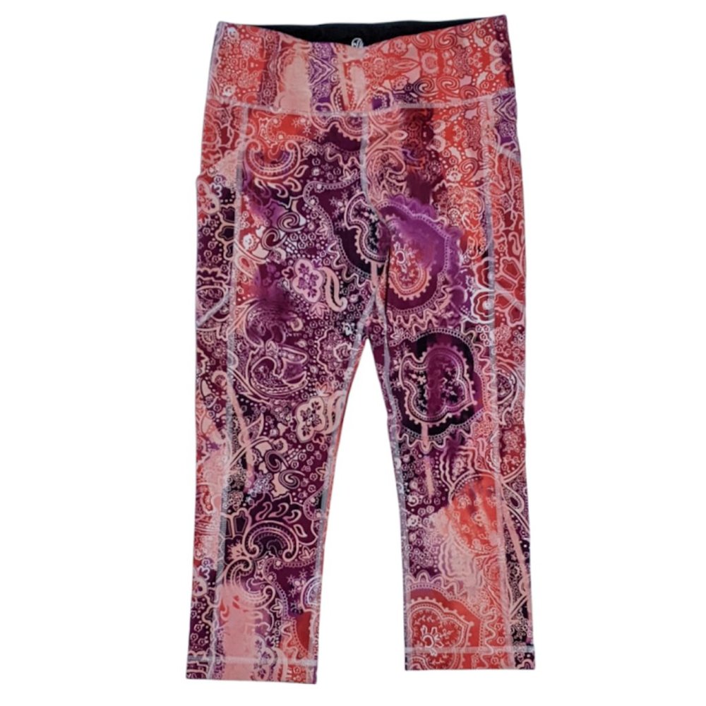 Soma Sport Cropped Leggings Red Purple Paisley Floral Boho Sz Small Yoga Pants